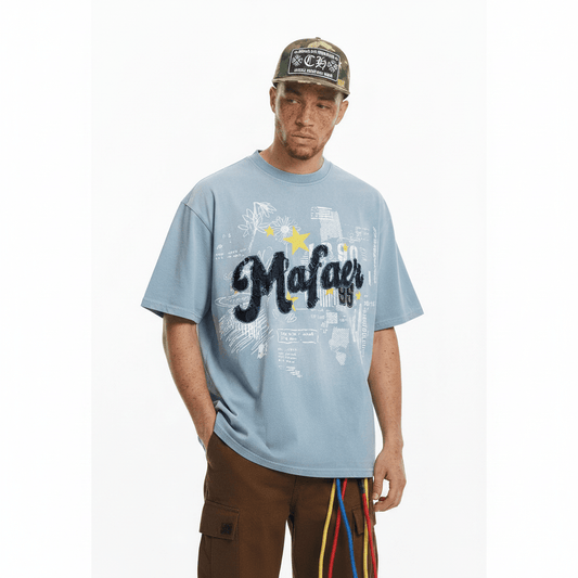 Alphabet patch gradient short sleeved t-shirt for men | MuddyStock Originals