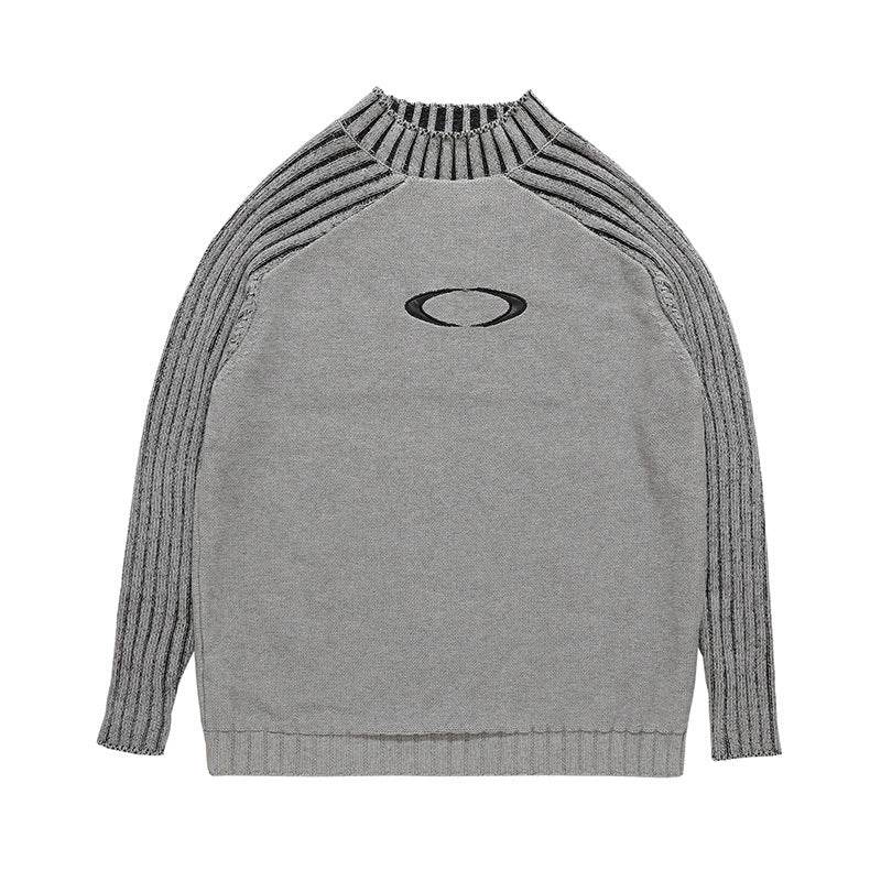 Men's And Women's Fashion Striped Sleeves Loose Sweater Grey MuddyStock