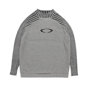 Men's And Women's Fashion Striped Sleeves Loose Sweater Grey