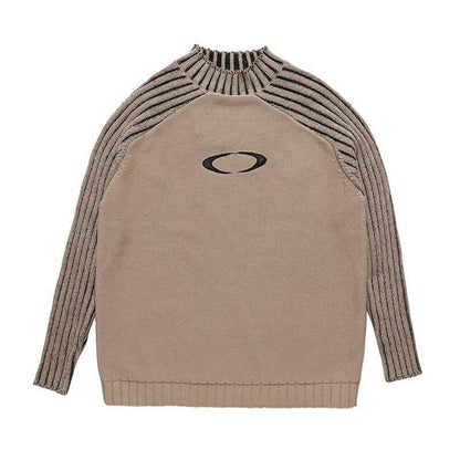 Men's And Women's Fashion Striped Sleeves Loose Sweater Khaki MuddyStock