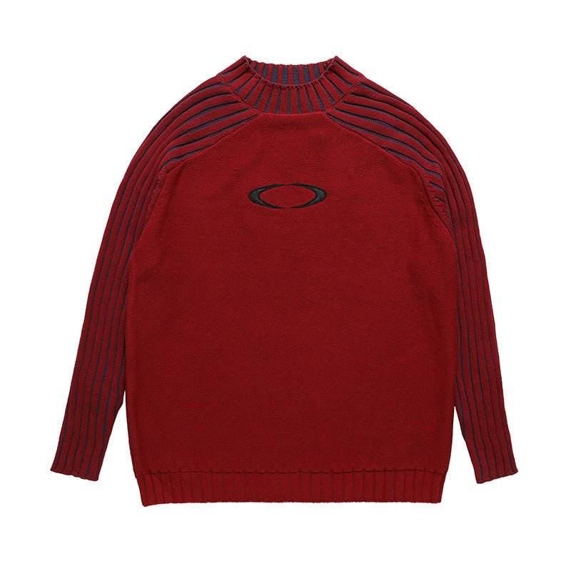 Men's And Women's Fashion Striped Sleeves Loose Sweater Red MuddyStock