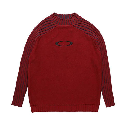 Men's And Women's Fashion Striped Sleeves Loose Sweater Red MuddyStock
