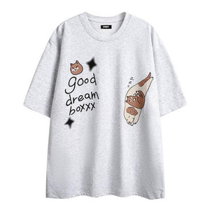 Men's Cartoon Anime Print Short-sleeved T-shirt White