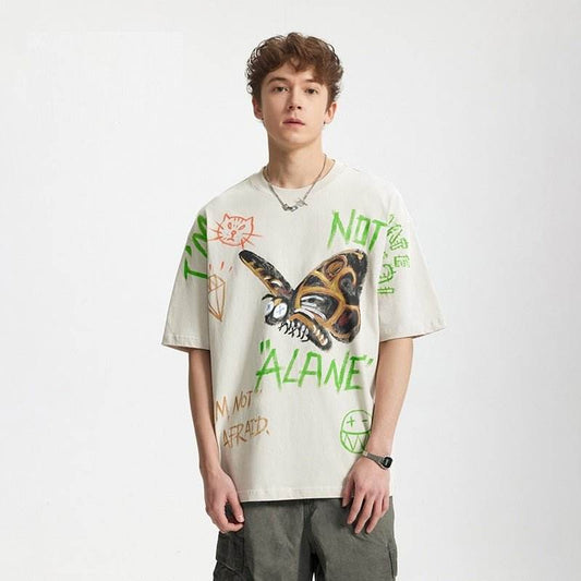 Men's Full Graffiti Printing T-shirt Loose Personality Short Sleeve MuddyStock