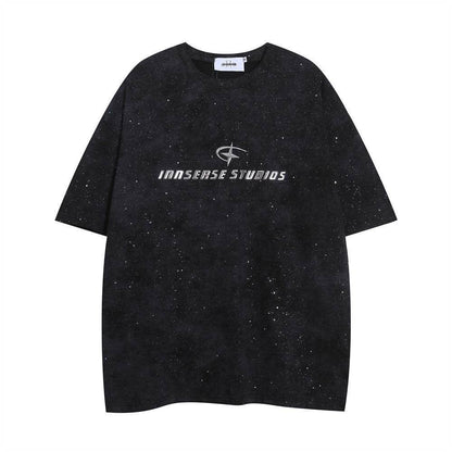 Men's Short-sleeved T-shirt Full Of Rhinestone Letters Black MuddyStock