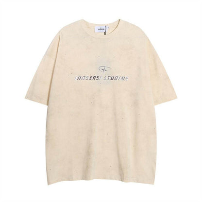 Men's Short-sleeved T-shirt Full Of Rhinestone Letters Khaki MuddyStock