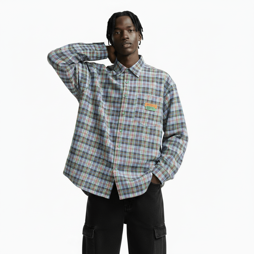 American Casual Retro Plaid Shirt For Men null