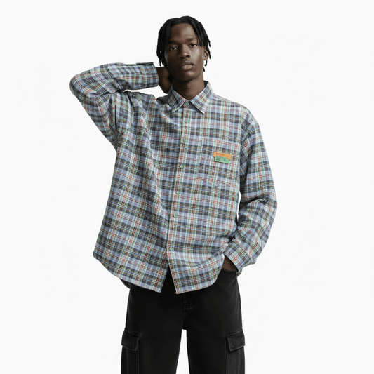American Casual Retro Plaid Shirt For Men null