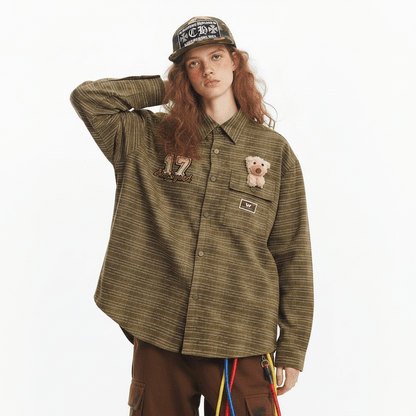 Plaid Long-sleeved Shirt With Cute Doll For Women null