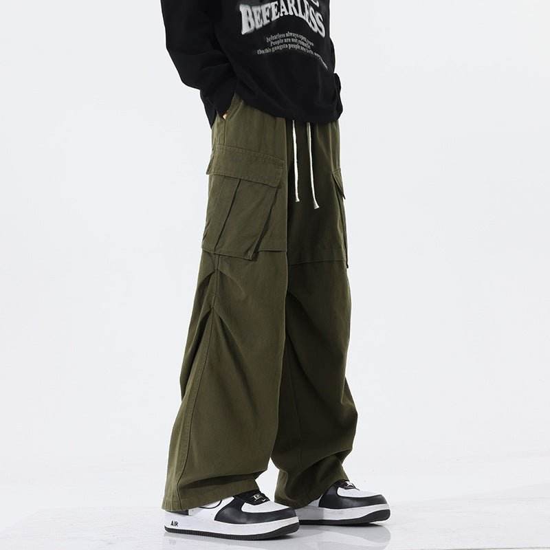 Overalls Men's Retro Trendy Pleated Straight-leg Trousers Casual Army Green MuddyStock