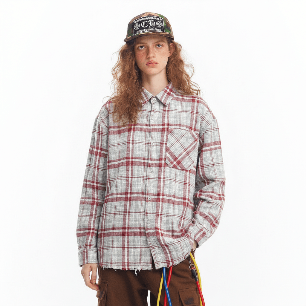 American Retro Plaid Women's Loose Casual Long Sleeve Shirt null