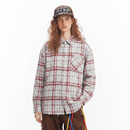 American Retro Plaid Women's Loose Casual Long Sleeve Shirt null