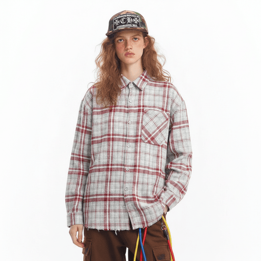American Retro Plaid Women's Loose Casual Long Sleeve Shirt null