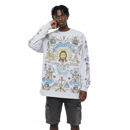 Washed-out Vintage Retro Style Sweatshirt For Men null