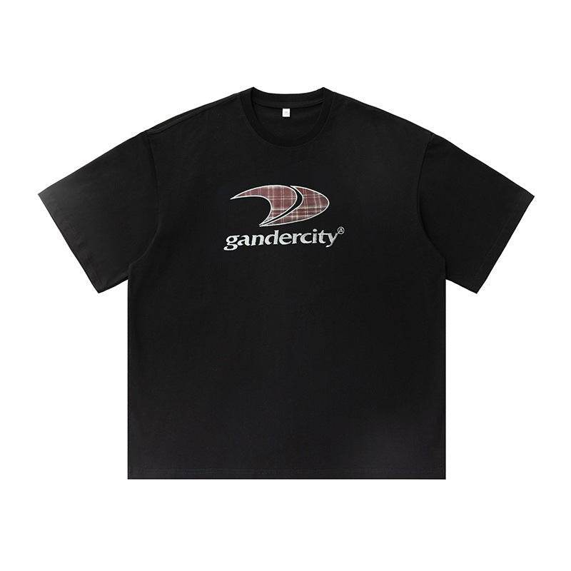 Retro Contrast Color Check Printed T-shirt For Men Black MuddyStock