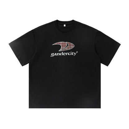 Retro Contrast Color Check Printed T-shirt For Men Black MuddyStock