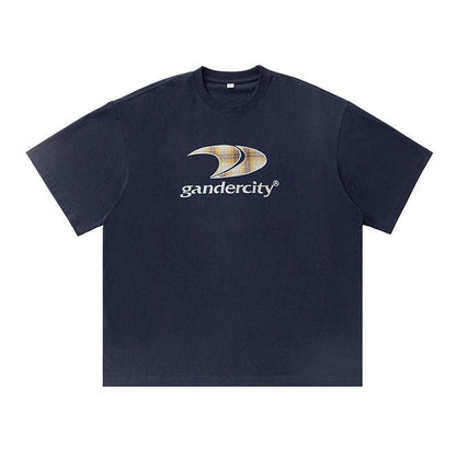 Retro Contrast Color Check Printed T-shirt For Men Navy Blue MuddyStock