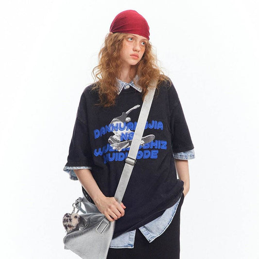 Retro Distressed T-shirt Summer Women MuddyStock