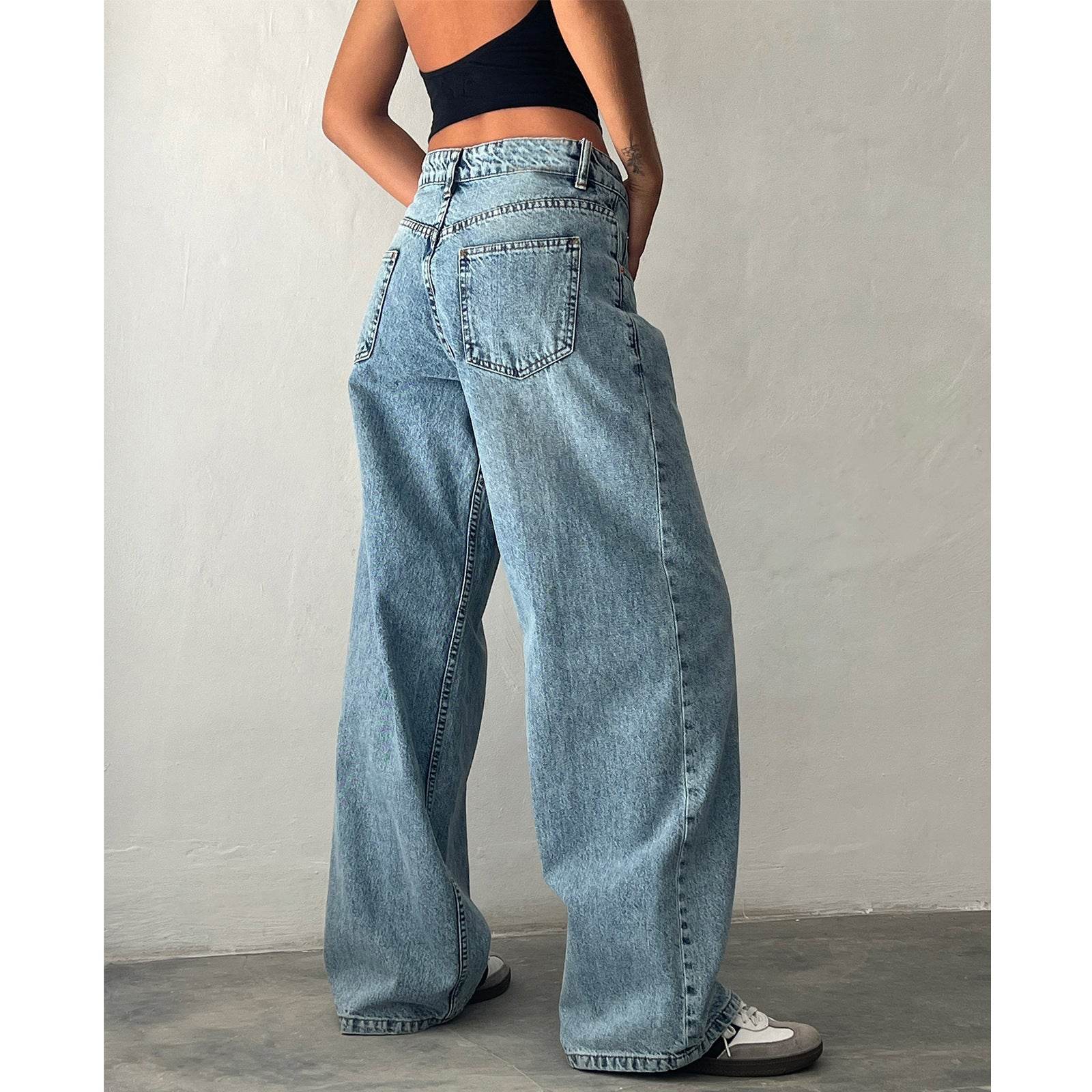 Retro Low Waist Non-elastic Washed Straight Jeans For Women MuddyStock