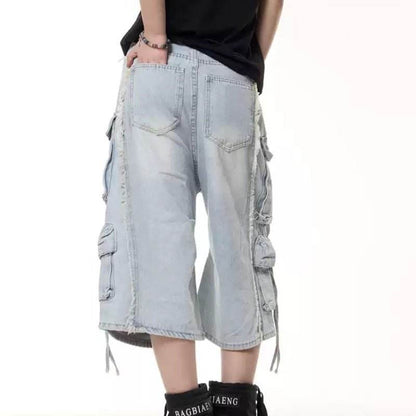Retro Multi-pocket Denim Cargo Pants Shorts For Men And Women MuddyStock