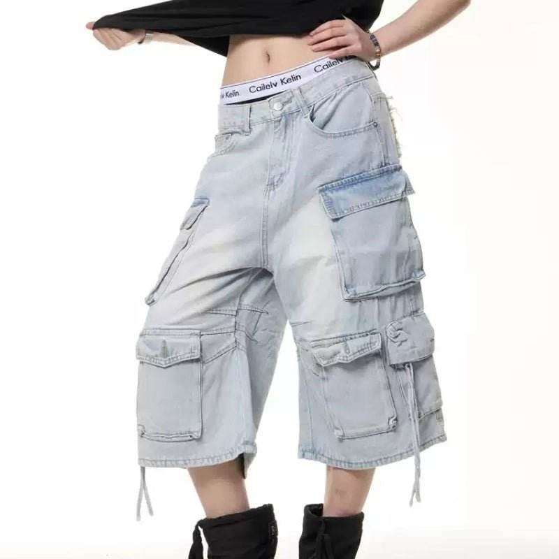 Retro Multi-pocket Denim Cargo Pants Shorts For Men And Women MuddyStock