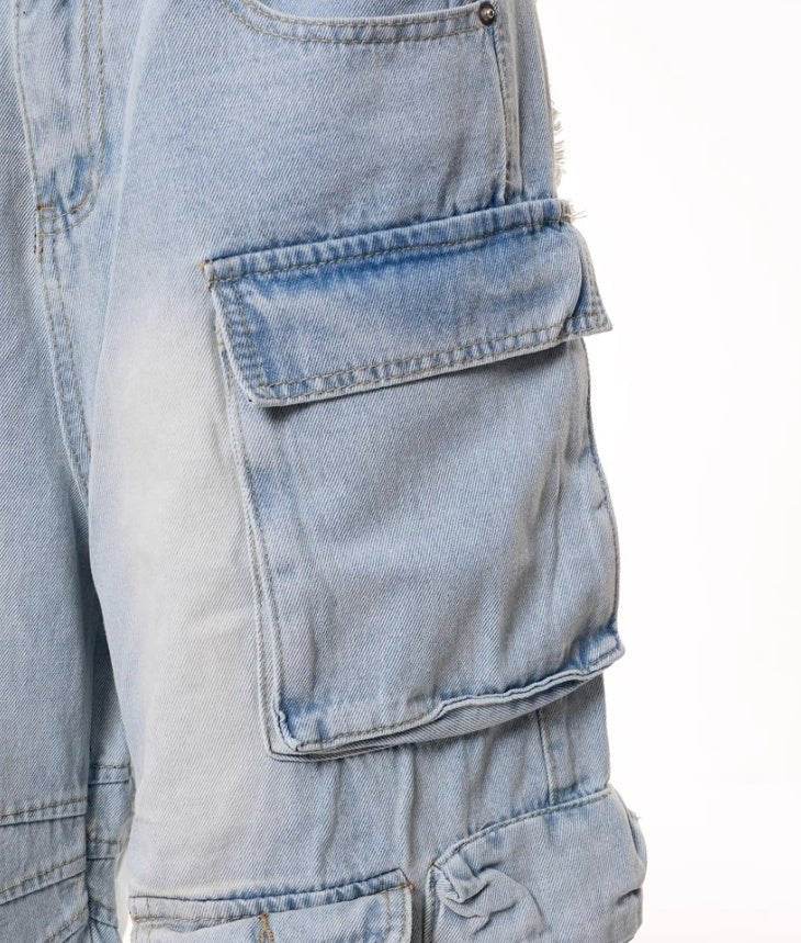 Retro Multi-pocket Denim Cargo Pants Shorts For Men And Women MuddyStock