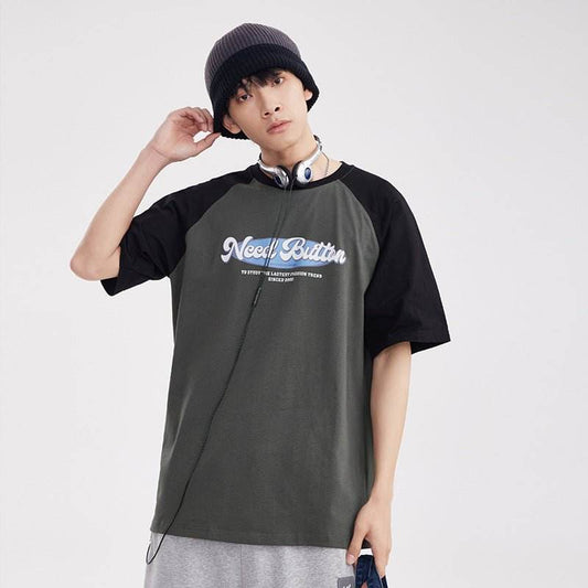 Retro Raglan Color Matching T-shirt For Men MuddyStock