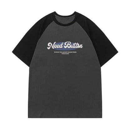 Retro Raglan Color Matching T-shirt For Men Black And Gray MuddyStock