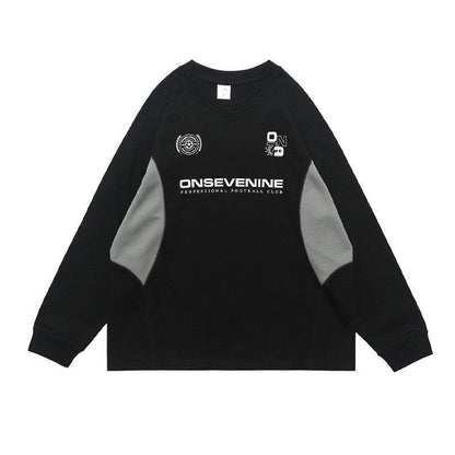 Retro Raglan Stitching Design Long-sleeved T-shirt Men Black MuddyStock