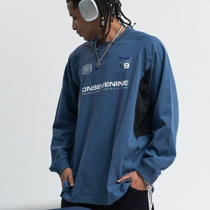 Retro Raglan Stitching Design Long-sleeved T-shirt Men MuddyStock