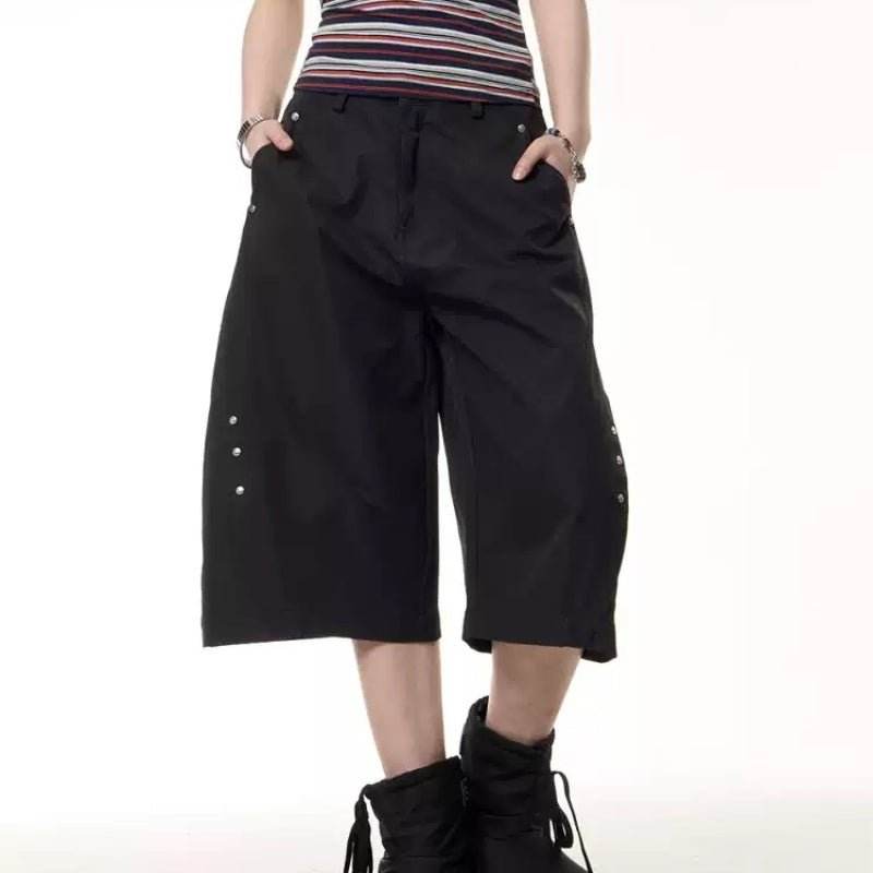 Retro Rivet Machete Cropped Trousers Casual For Men And Women Black MuddyStock
