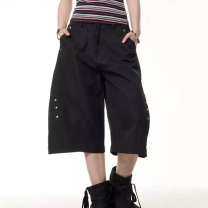 Retro Rivet Machete Cropped Trousers Casual For Men And Women Black MuddyStock