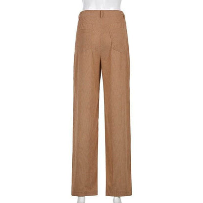 Retro Solid Corduroy High Waist Wide Leg Casual Women's Pants MuddyStock