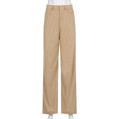 Retro Solid Corduroy High Waist Wide Leg Casual Women's Pants Skin Color MuddyStock
