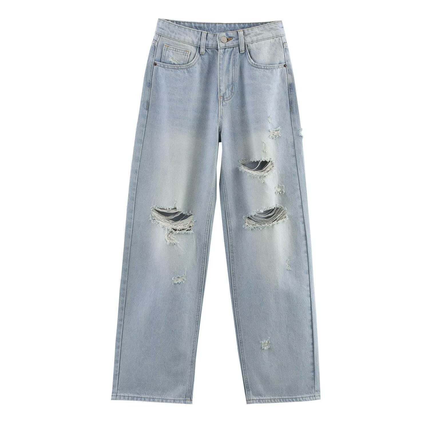 Ripped high waisted loose jeans for women | MuddyStock Originals light blue MuddyStock