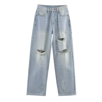 Ripped high waisted loose jeans for women | MuddyStock Originals light blue MuddyStock