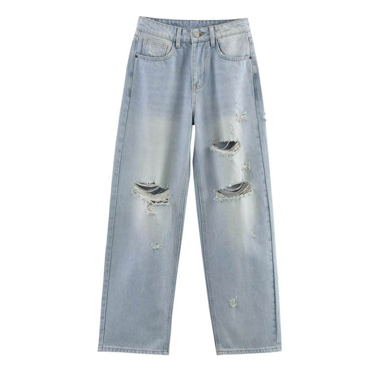 Ripped high waisted loose jeans for women | MuddyStock Originals light blue MuddyStock