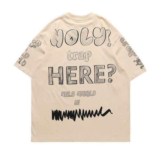 Round Neck Half Sleeve Letter Full Print Short Sleeve T-Shirt For Men And Women MuddyStock