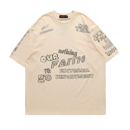 Round Neck Half Sleeve Letter Full Print Short Sleeve T-Shirt For Men And Women MuddyStock