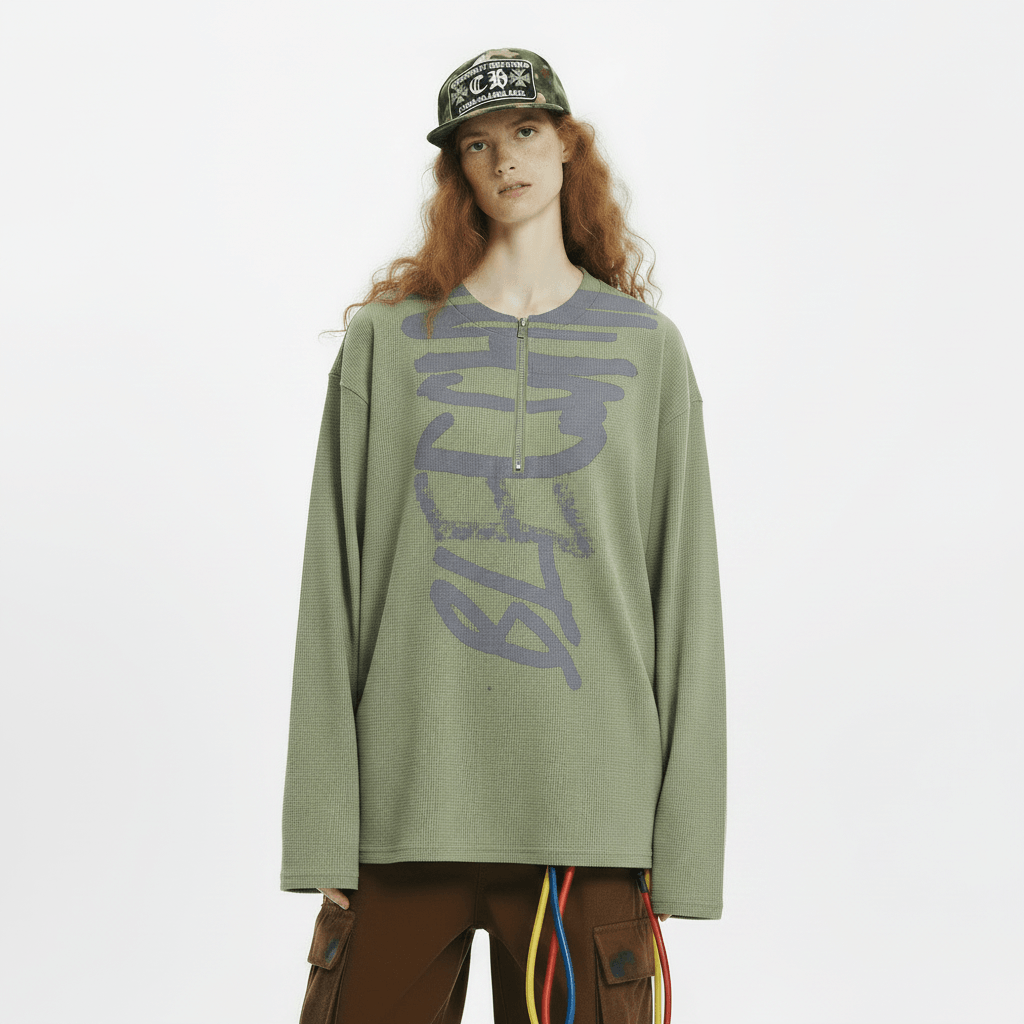 Abstract Graffiti Printed Long Sleeve T-shirt For Women null