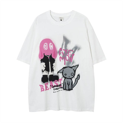 Short-sleeved Hand-painted Abstract Pattern T-shirt For Women MuddyStock