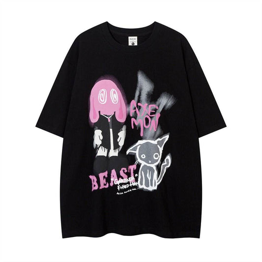 Short-sleeved Hand-painted Abstract Pattern T-shirt For Women MuddyStock