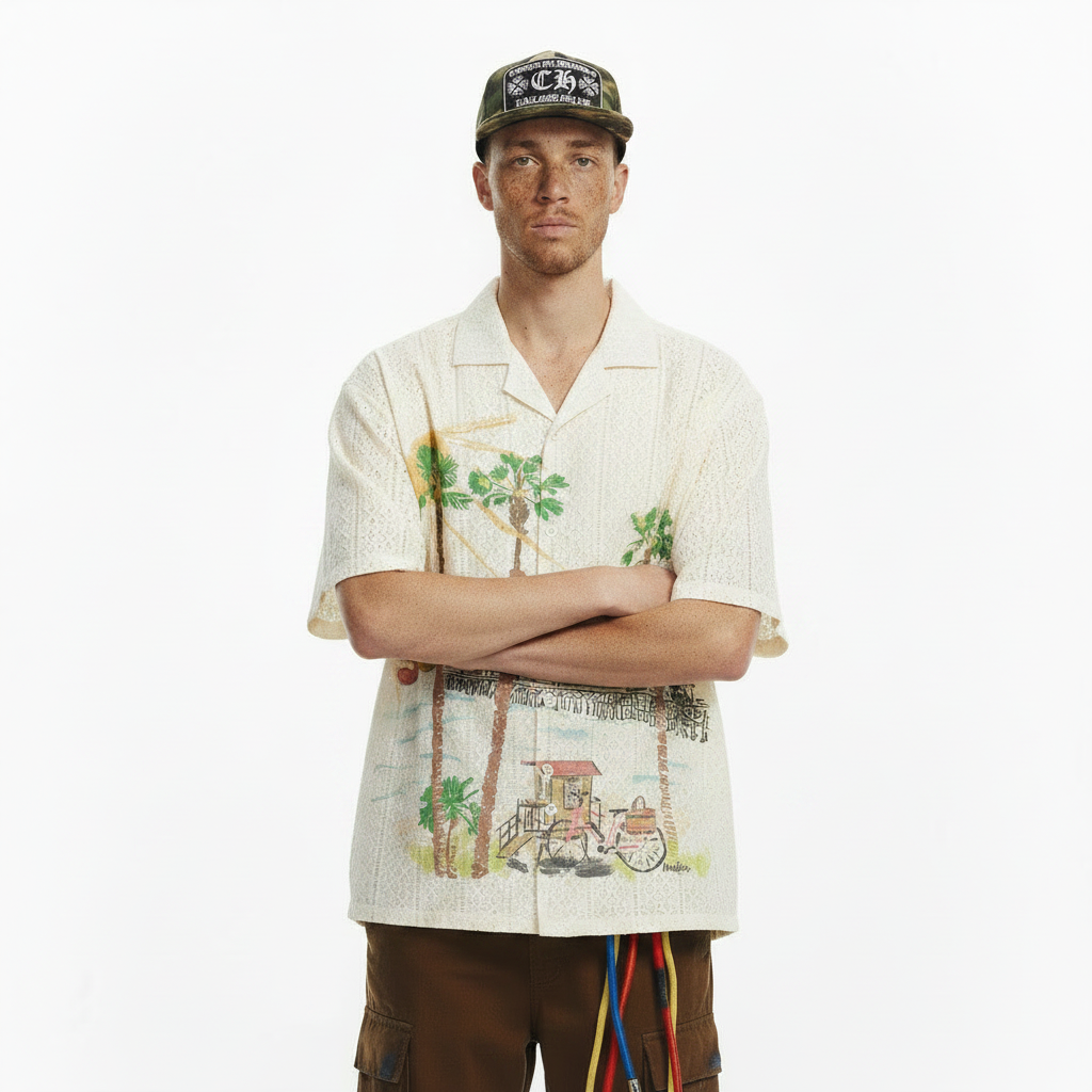 Beach coconut tree graffiti short sleeved shirt for men | MuddyStock Originals