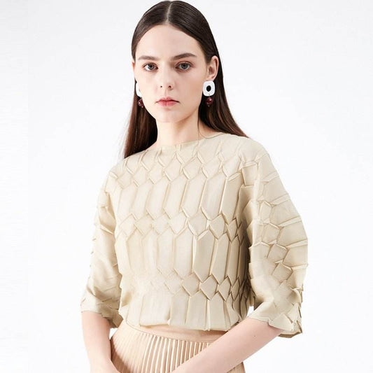 Spring new pleated large size women's loose round neck top | MuddyStock Originals MuddyStock