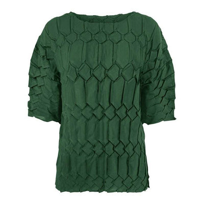 Spring new pleated large size women's loose round neck top | MuddyStock Originals Dark green one size MuddyStock