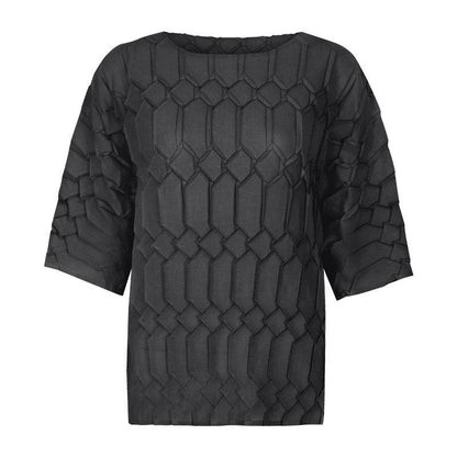 Spring new pleated large size women's loose round neck top | MuddyStock Originals black one size MuddyStock