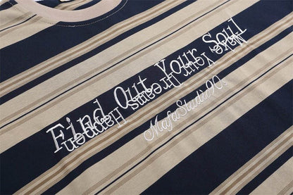 Striped Round Neck Short Sleeve T-shirt For Men And Women MuddyStock