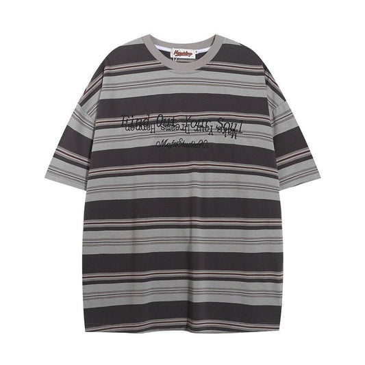 Striped Round Neck Short Sleeve T-shirt For Men And Women MuddyStock