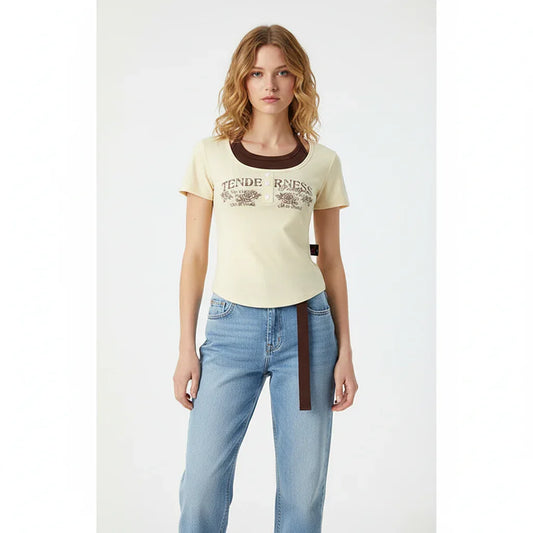 Fake Two-Piece Short Fitted T-shirt Top For Women | MuddyStock Originals eprolo