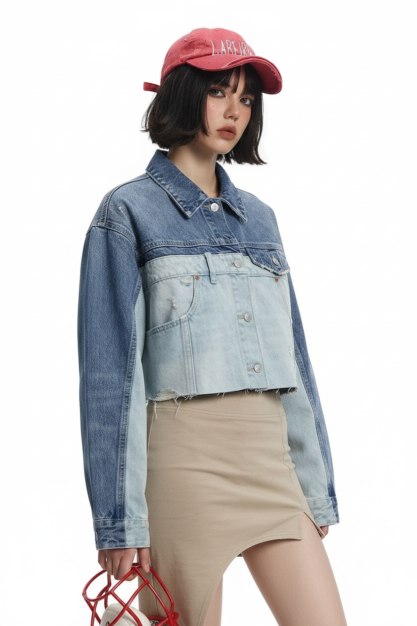 Polo Collar Long Sleeved Patchwork Jacket For Women MuddyStock null